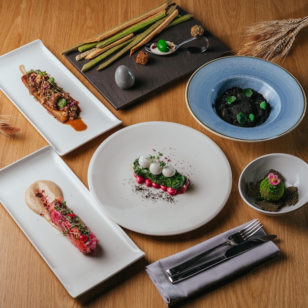 Selection of plated dishes